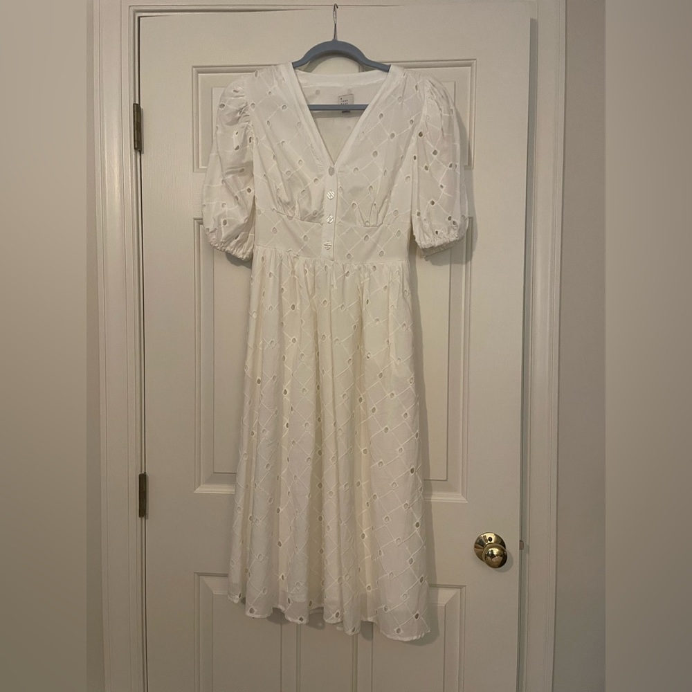 White Eyelet Lined Mini Dress size XS